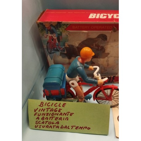 Ciclista in Bicicletta a batteria - funzionante - Nuovo - Vintage '70 '80