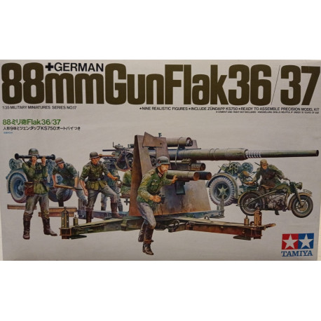 Tamiya 35017 German 88mm Gun Flak 36/37 1/35 Model Kit + 9 Figures Motorcycle