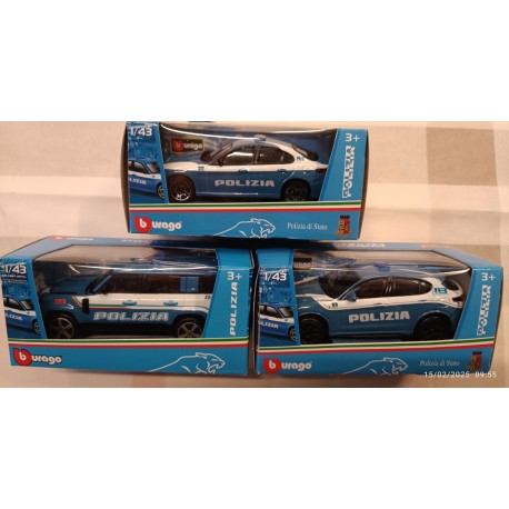 Polizia Italiana - 3 Auto 2025 - 2 Alfa Romeo e 1 Land Rover - 1/43 Burago