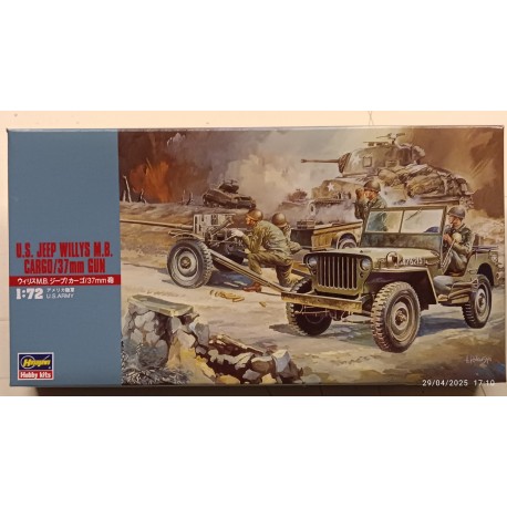 Jeep Willys Cargo + 37 mm gun USA WW2 - Model Plastic Kit 1:72 Hasegawa Mt1