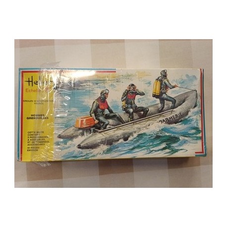 Set Tre Sommozzatori E Canotto 1/35 Modello In Kit Di Montaggio Plastica Heller