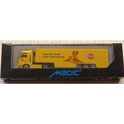 MAN TRUCK W TRAILER  - Metal truck - Yellow PEDIGREE Magic - Herpa
