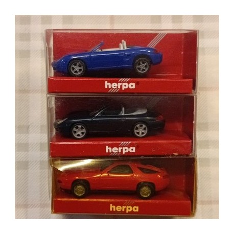 PORSCHE - lotto 3 mod. - Boxter + C4 Cab + 928 S4 - 1/87 H0 - Herpa art.vv