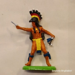 Britains Indiano con pistola e tomahawk 1/32 Base in Metallo ('90) soldatino