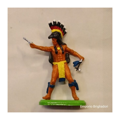 Britains Indiano con pistola e tomahawk 1/32 Base in Metallo ('90) soldatino