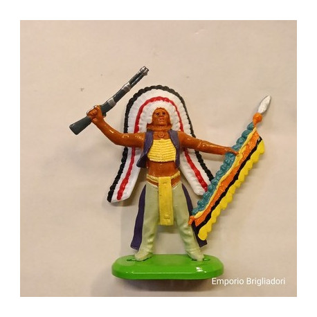 Britains Indiano Capo con Lancia e Fucile  1/32 Base in Metallo ('90) soldatino