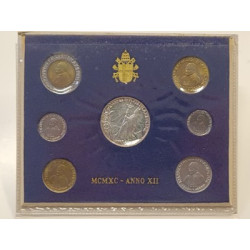 Vaticano 1990 Serie Divisionale Anno XII Giovanni Paolo II 7 Monete FDC Argento