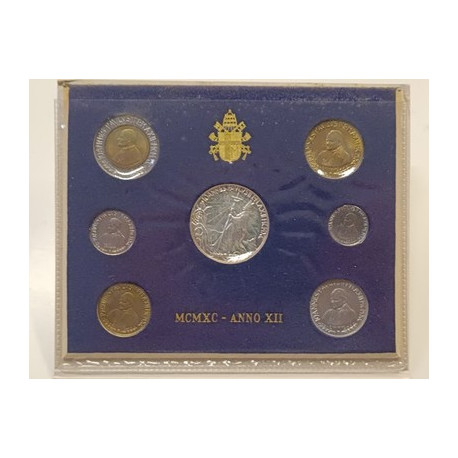Vaticano 1990 Serie Divisionale Anno XII Giovanni Paolo II 7 Monete FDC Argento