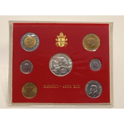 Vaticano Serie Divisionale 1991 Anno XIII Giovanni Paolo II 7 Monete con Argento