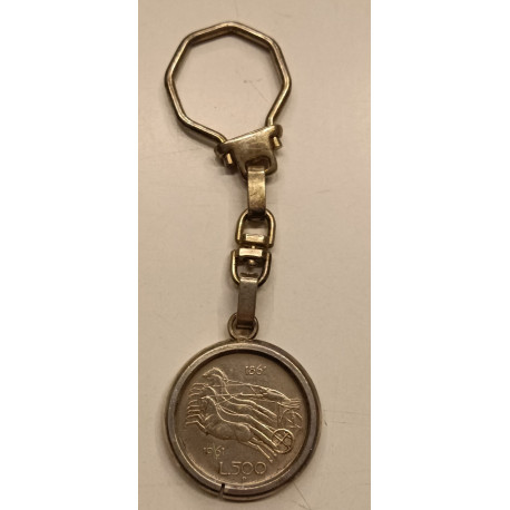 Italiano: Portachiavi Moneta 500 Lire Argento 1961 Centenario Unita d'Italia