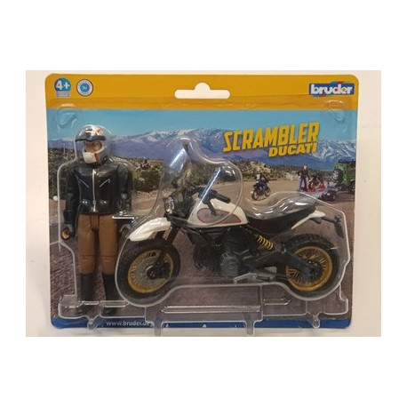 BRUDER 63051 Scrambler Ducati Desert Sled con Pilota Moto 1:16 NUOVA IN BLISTER