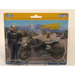 BRUDER 63050 Scrambler Ducati Cafe Racer con Pilota Moto 1:16 NUOVA IN BLISTER