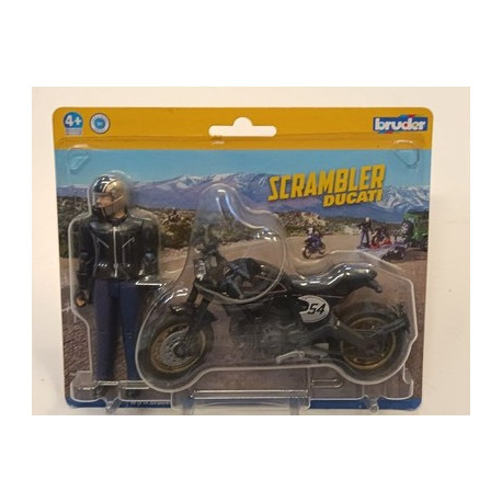 BRUDER 63050 Scrambler Ducati Cafe Racer con Pilota Moto 1:16 NUOVA IN BLISTER