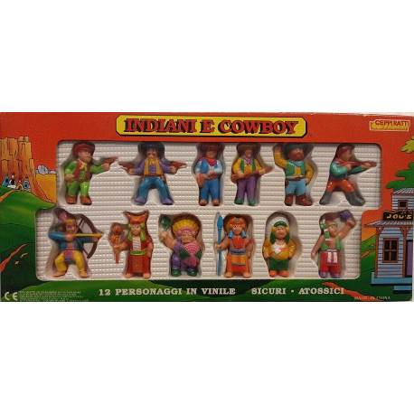 Indiani e Cowboy - set 12 personaggi in vinile  - 5 cm. cad. Ceppi Ratti Vintage