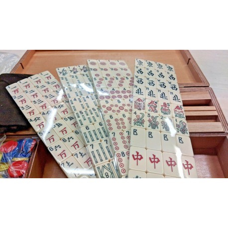 Mah Jong in Valigia di legno Vintage - Grandi Dimensioni 45x24 cm. Legno  Resina